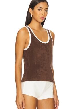 RE/DONE Scoop Neck Terry Tank‎ Top Brunette Brown Ringer Trim Womens Medium